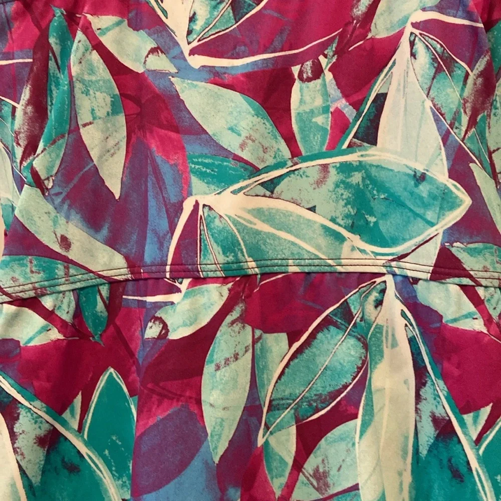 Denim & Co. Beach V Neck Handkerchief Hem Swim Dress Aqua Abstract Palm 10 New - Picture 7 of 15